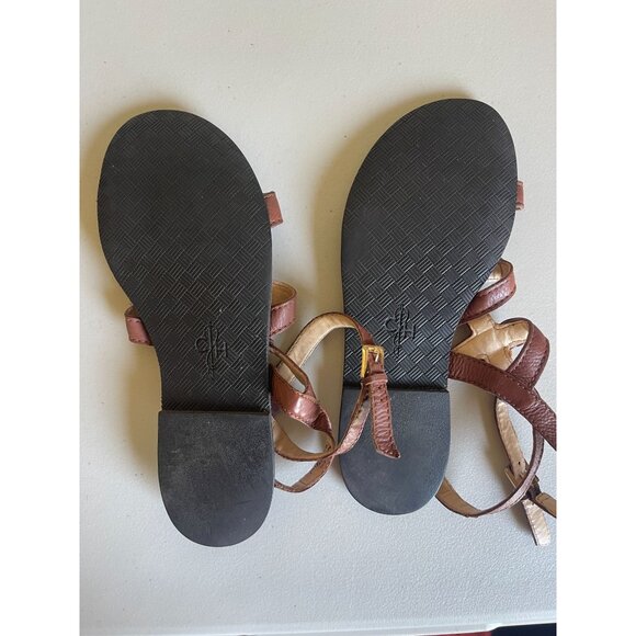 Cole Haan 9.5B Gladiator Sandals Ankle Strap Brown Gold Leather - Picture 6 of 10